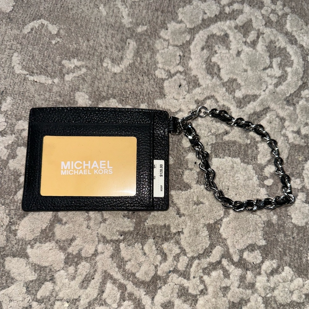 Michael Kors Jet Set Charm small ID black leather card holder chain wristlet